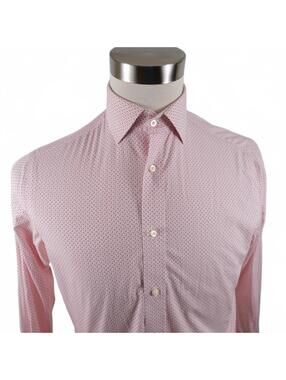 Thomas Dean Mens Stretch Cotton Button Up Red White Abstract Dress Shirt S